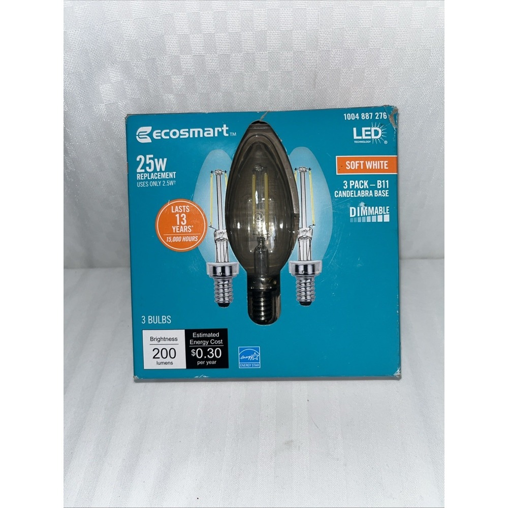 EcoSmart‎ 25-Watt Equivalent Candelabra LED Light Bulb Soft White (3-Pack)